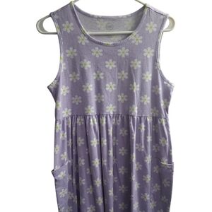 Purple Sleeveless Dress with Daisy Print